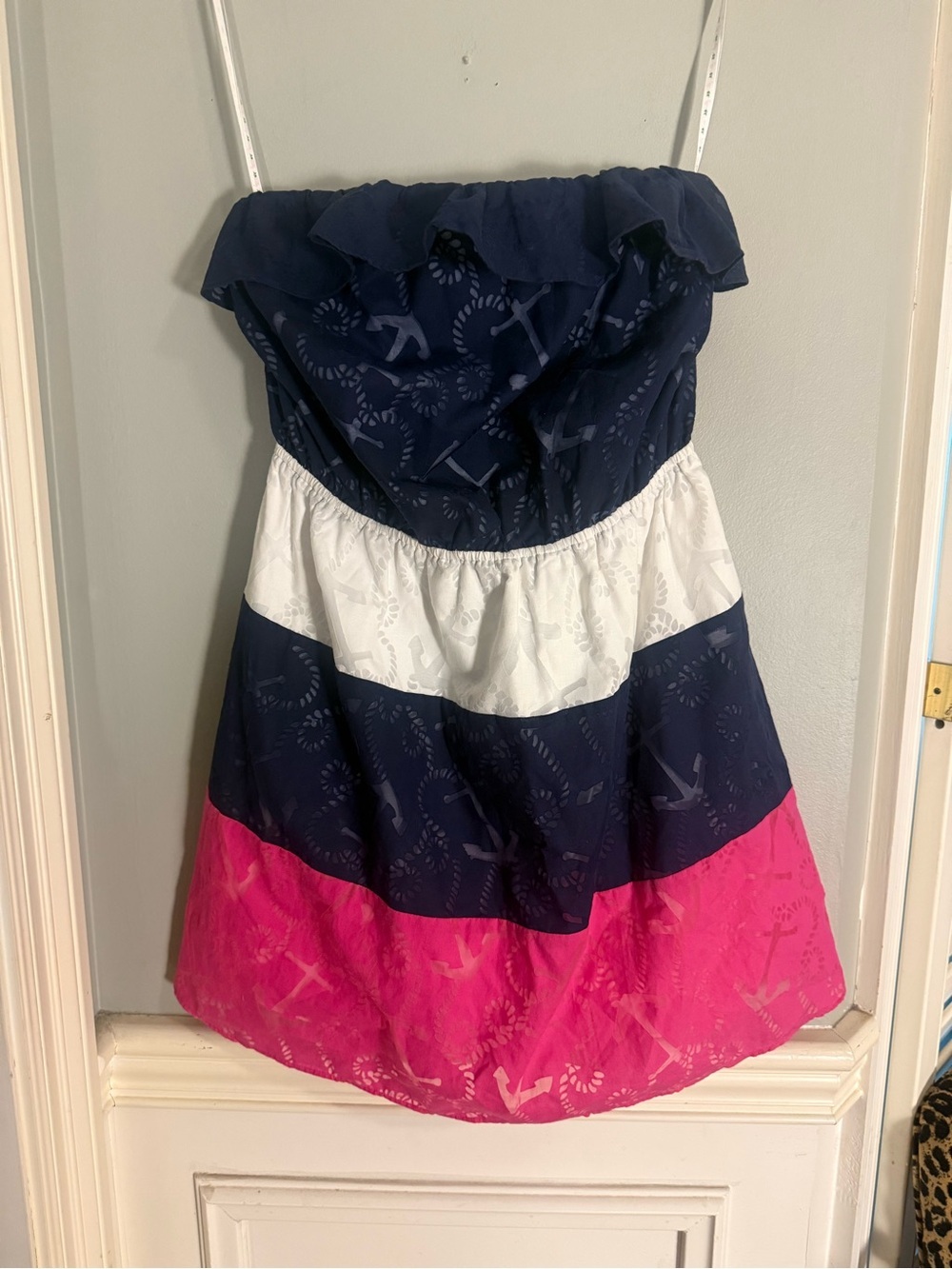 Lilly Pulitzer Strapless Anchor Colorblock Sundress Navy Pink White Size L
